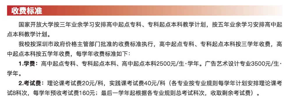 深圳开放大学收费标准